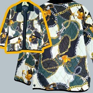 Vintage Equestrian Theme Quilted‎ Puff Jacket Ornella Prosperi SZ S